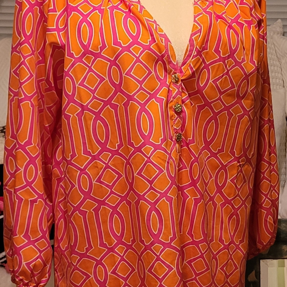 Mud Pie Tunic, orange & pink, size L
